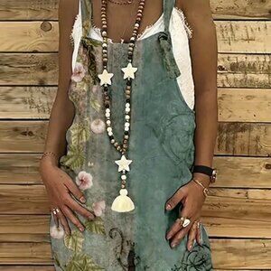 Floral Print Overall Jumpsuit - Army Green - xl